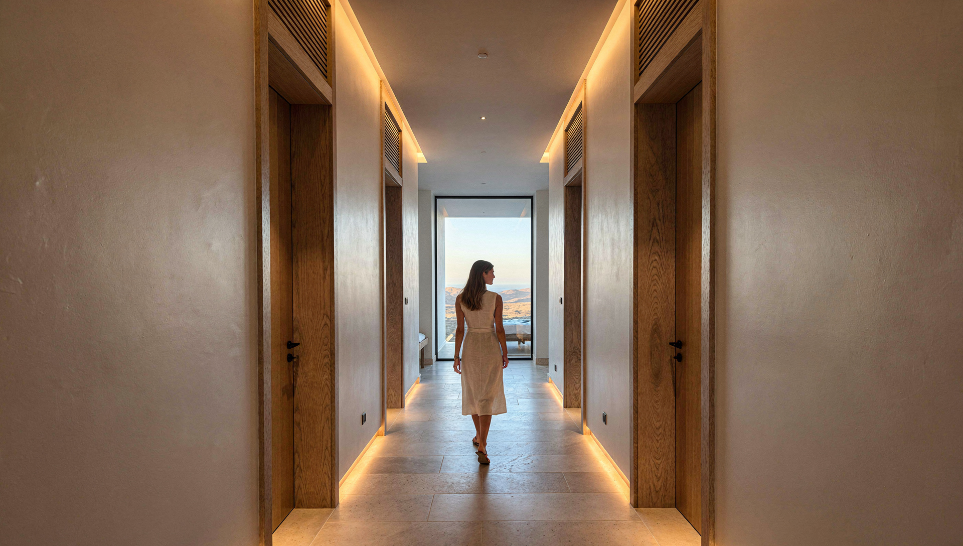 FIRA residential corridor — repeatable luxury at 140 keys.